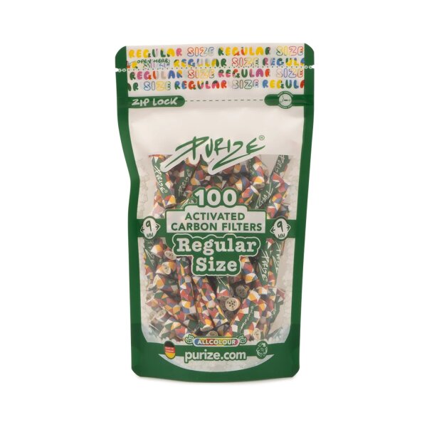 PURIZE® Regular Size Aktivkohlefilter 9mm | 100er Beutel | Allcolor