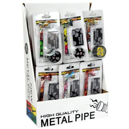 Pfeifen Metall inkl. Siebe und Grinder | 24 Stk im Display