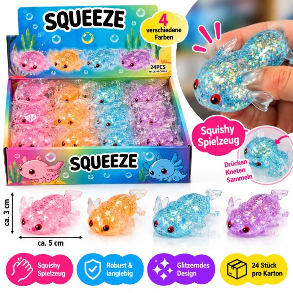 Squishy | Glitzer Axolotl | VE = 24 Stk