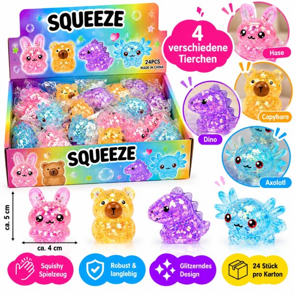 Squishy | Glitzer Tierchen Mix |  VE = 24 Stk