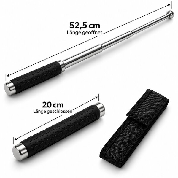 Teleskopschlagstock Silber mit Gummigriff | 52,5 cm