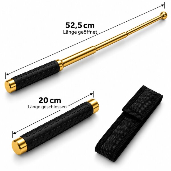 Teleskopschlagstock Gold mit Gummigriff | 52,5 cm
