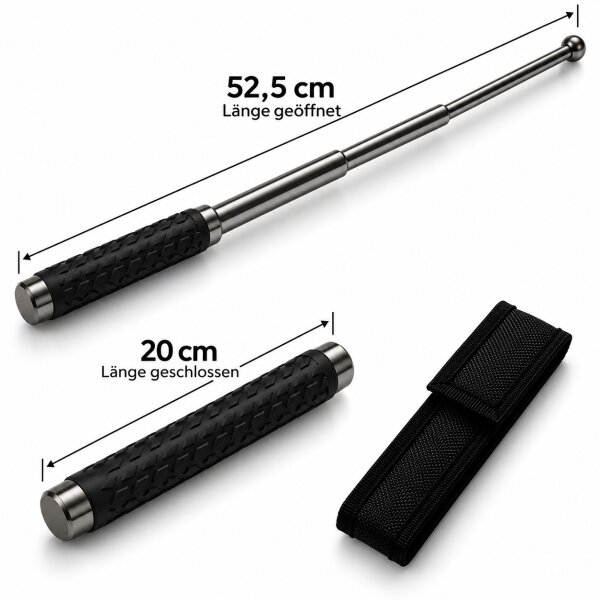 Teleskopschlagstock Gunmetal mit Gummigriff | 52,5 cm